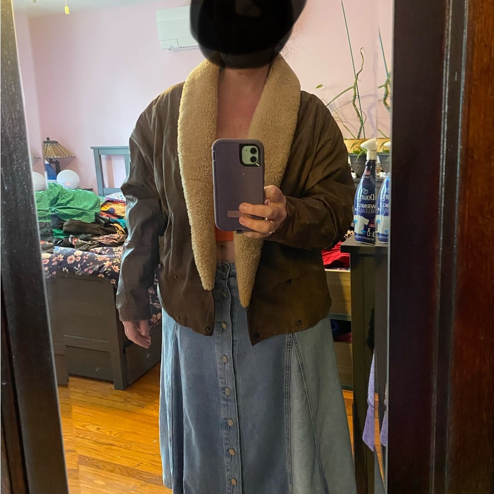 Vintage Brown Leather Jacket with Cream Sherpa Collar - Picture 6 of 6